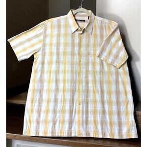 Northern Isles Short Sleeve Shirt Men's Size XL Yellow Brown White Skate Western